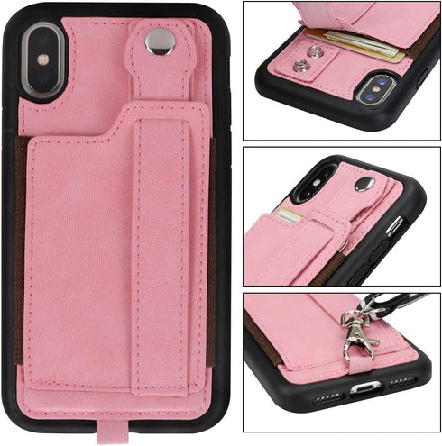 TOOVREN Phone Case for iPhone X/Xs Wallet Case Phone Lanyard Neck Strap for iPhone Xs / 10 Protective Case with Stand Leather PU Card Holder Adjus...